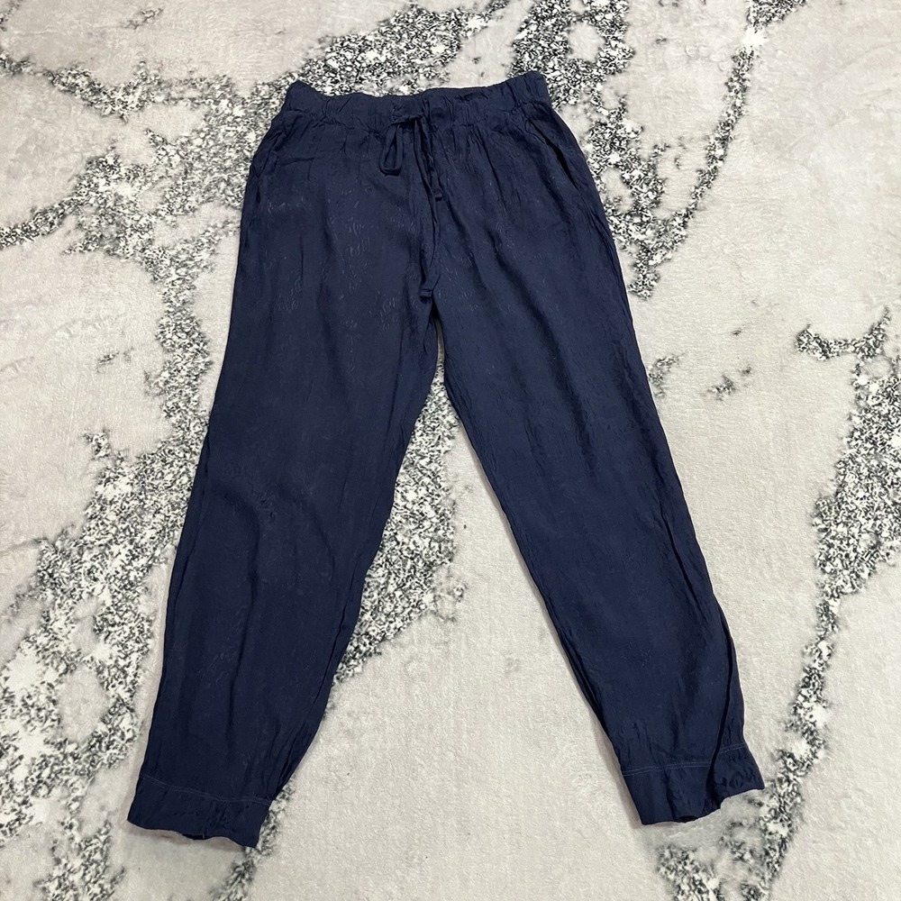 Nation LTD Fremont Cheetah Jogger Pants Womens Sz S Navy Satin Jacquard USA